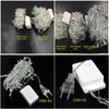 Various outdoor LED string lights are shown in different lengths and power outputs, including 10M, 20M, 30M, 50M, and 100M op