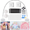 Reusable balloon arch kit showing various components including balloons, sticks, and a stand for party decorations