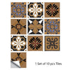 A set of ten decorative mandala tiles for peel and stick wall art