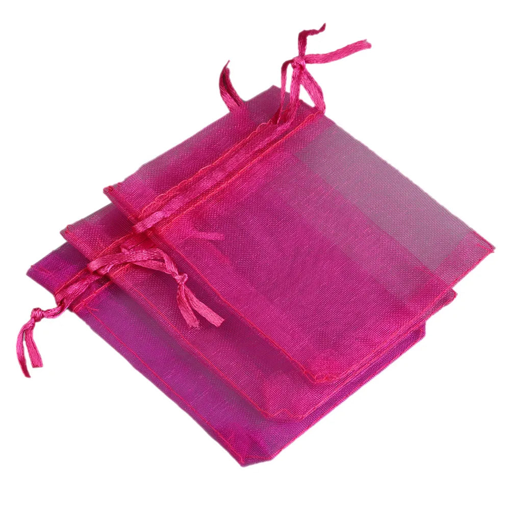Pink organza drawstring gift pouches for jewelry, candy, or party favors