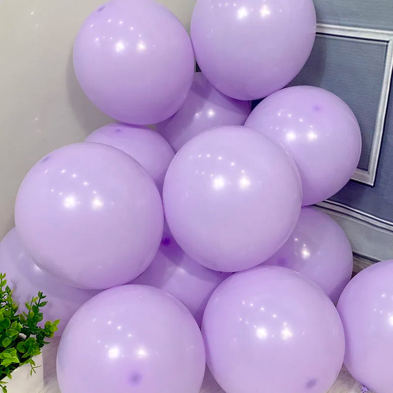 A cluster of light purple pastel candy balloons used for party decorations.