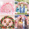 A collection of reusable pink and green balloon arches for parties and events.