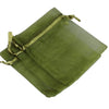 Green organza drawstring gift pouches stacked together