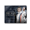 A movie poster for The Man & Le Mans featuring Steve McQueen and a racing scene.