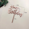 Rose gold acrylic happy birthday cake topper with measurements and greenery