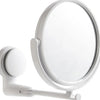 A white 360° rotating wall-mounted vanity mirror with an HD magnification lens.