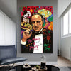 A vibrant abstract graffiti canvas wall art print featuring a portrait of a man with intense expression.