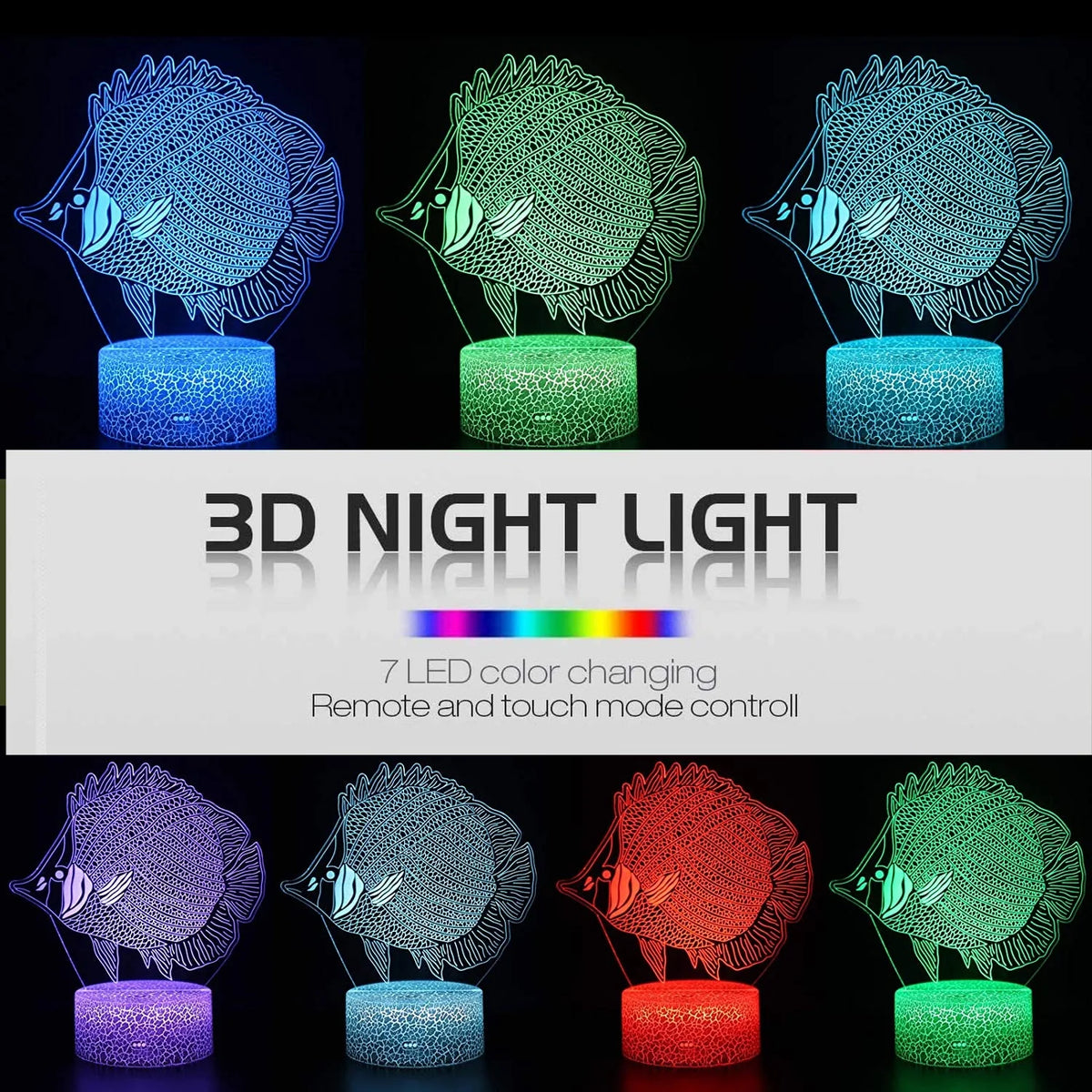 3D Fish LED Night Light with Remote and Touch Controls