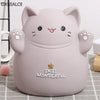 A cute, light pink cartoon cat figure designed as a piggy bank or money saving box for kids.