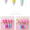 A set of five cute cartoon mini ballpoint pens in various colors, including pink, yellow, and mint green.