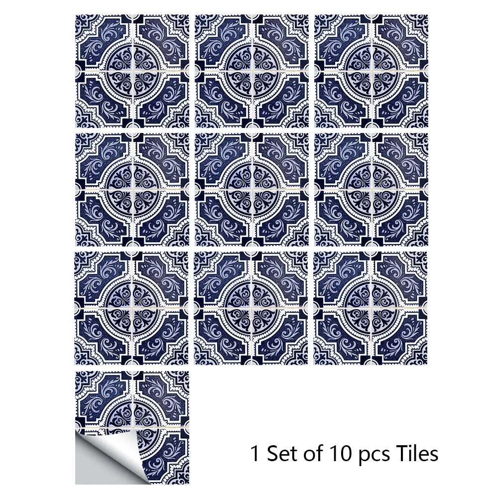 A set of ten blue and white mandala tiles for decorative wall art