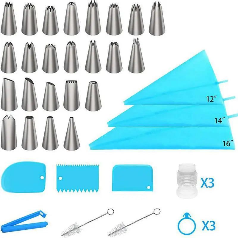 Set de boquillas para decorar pasteles de acero inoxidable con varios tamaños y una herramienta de limpieza