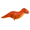 An orange foil balloon shaped like a dinosaur for a party decoration set.