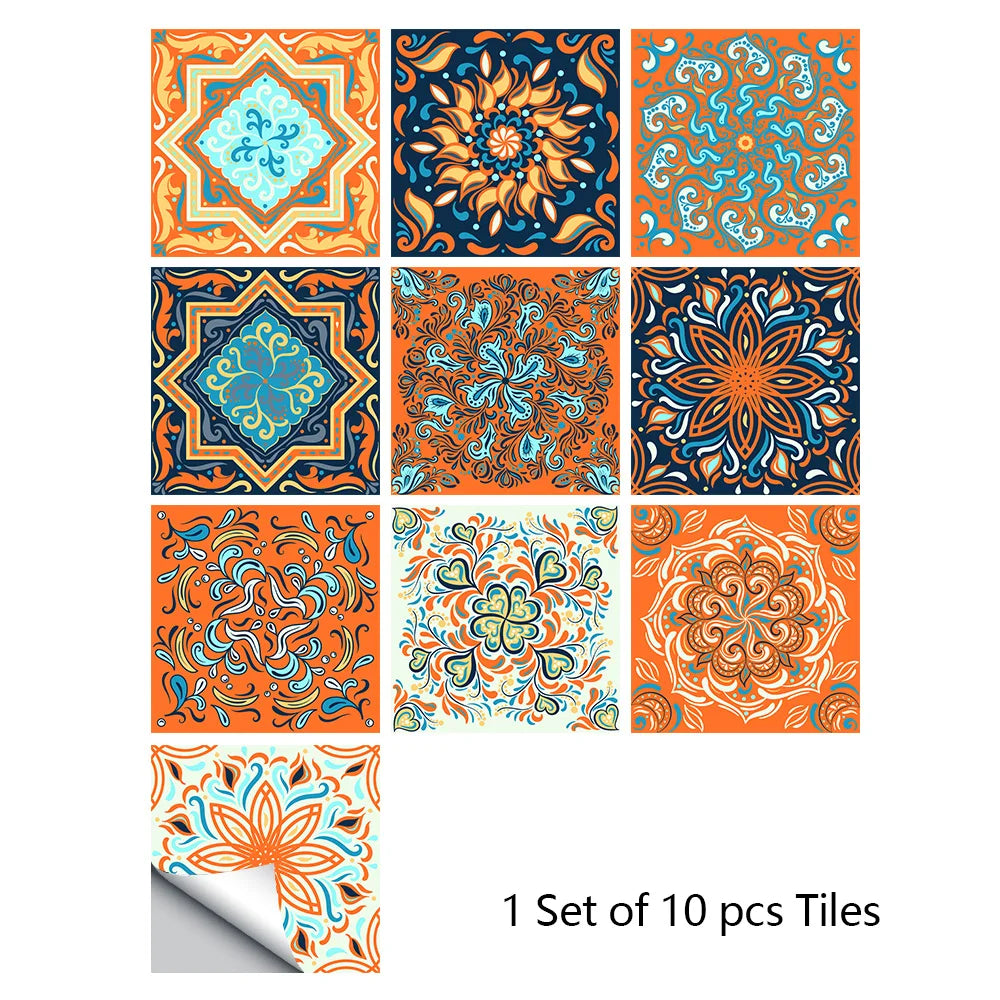 A set of ten colorful mandala tiles for decorative wall art