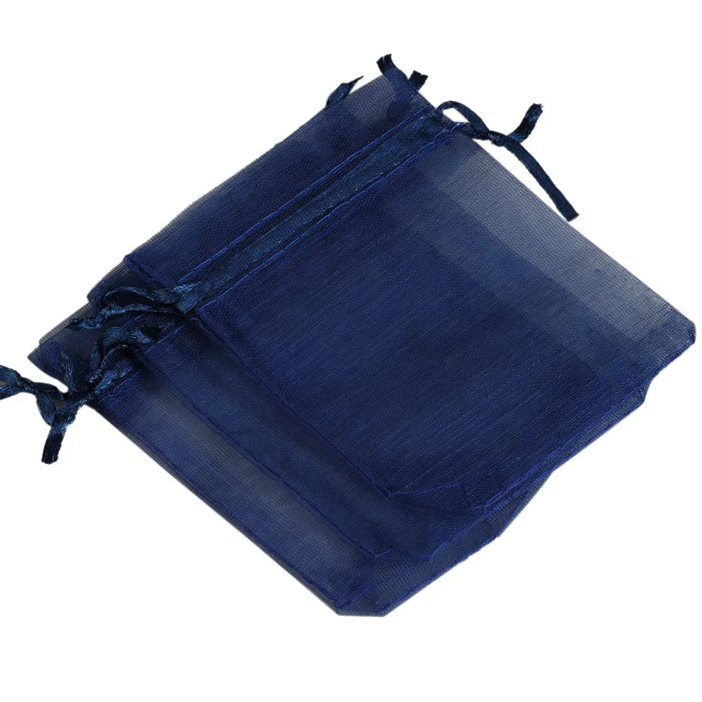 Navy blue organza drawstring gift pouch for jewelry, candy, or party favors