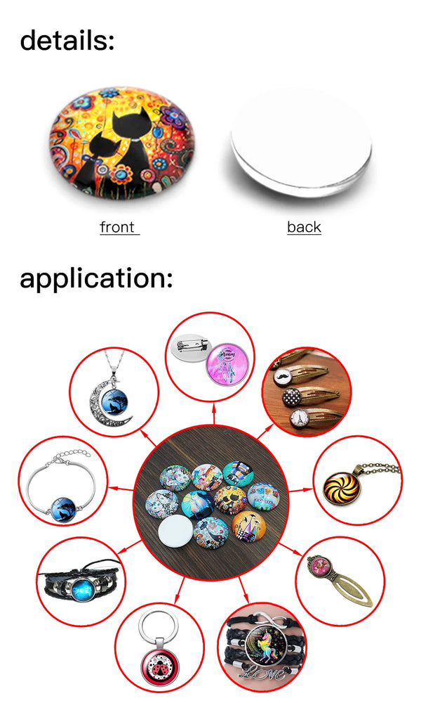 Round Leaf Pattern Flat Back Glass Cabochons for Jewelry Making