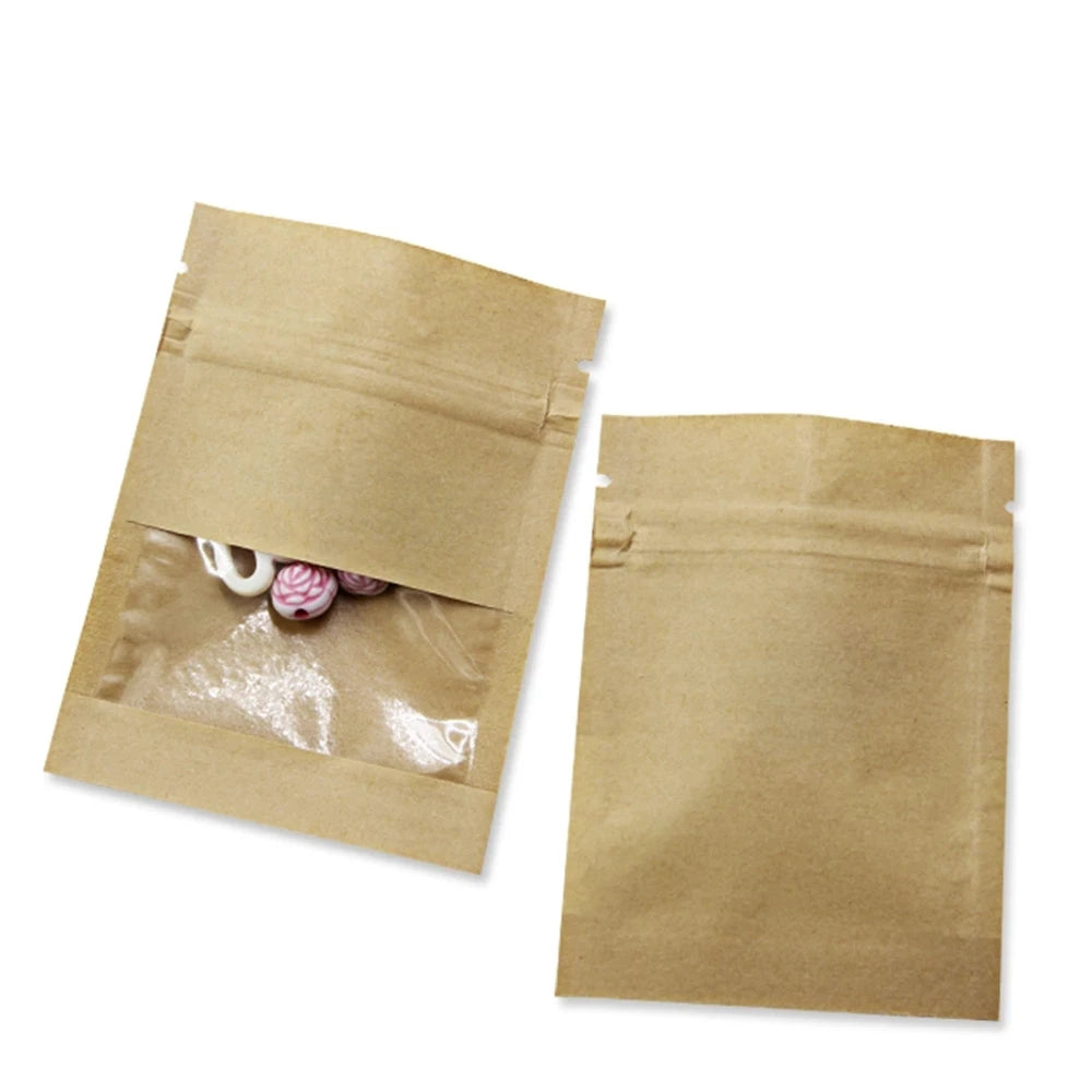 Reusable Kraft Paper Snack Bags with Clear Window