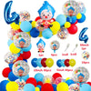 A colorful set of cartoon clown arch party balloons in various colors and sizes.