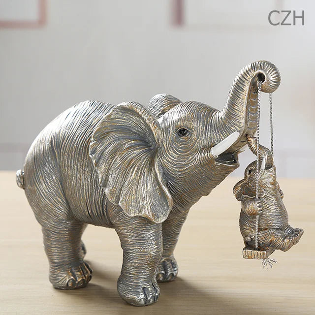 Handcrafted Resin Elephant Family Figurine