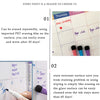 Product details showing how to erase and write on a surface, demonstrating the durability of an erasing film.