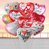 A set of ten red and pink heart-shaped foil balloons with 'I Love You' and 'Love You' text.