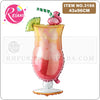 Pink and green foil balloons shaped like a champagne glass with a pink flamingo topper