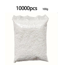 A white bag filled with 10,000 small, colorful fuse beads for craft projects.