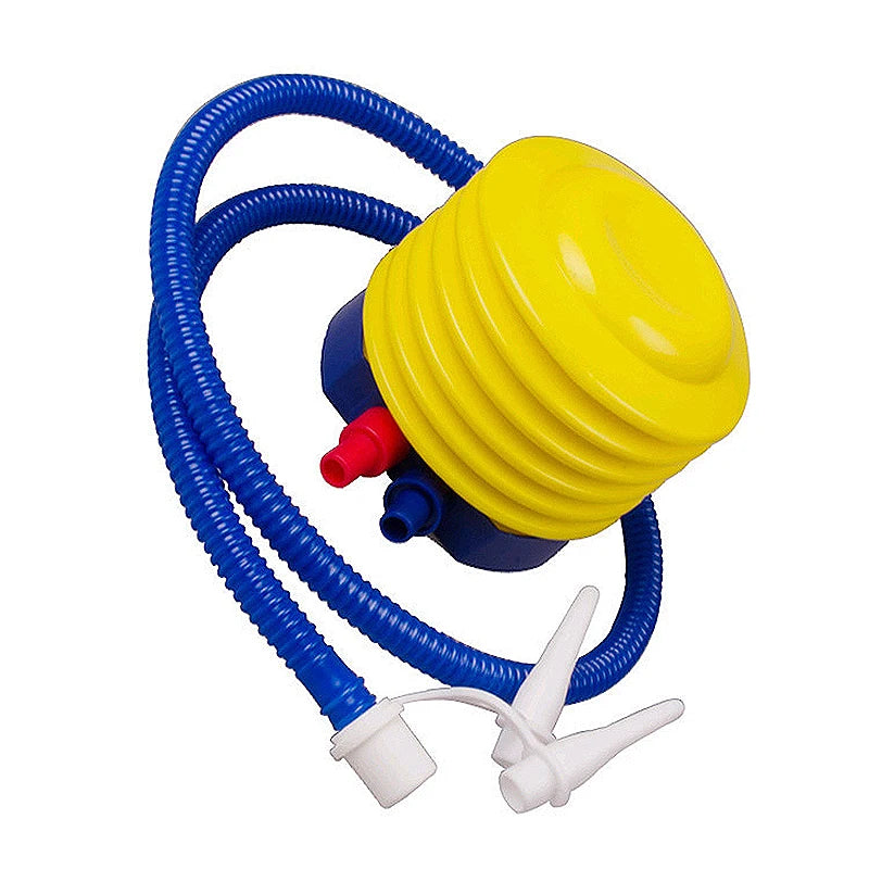 A yellow gold foil letter balloon is shown connected to a blue hose and nozzle.