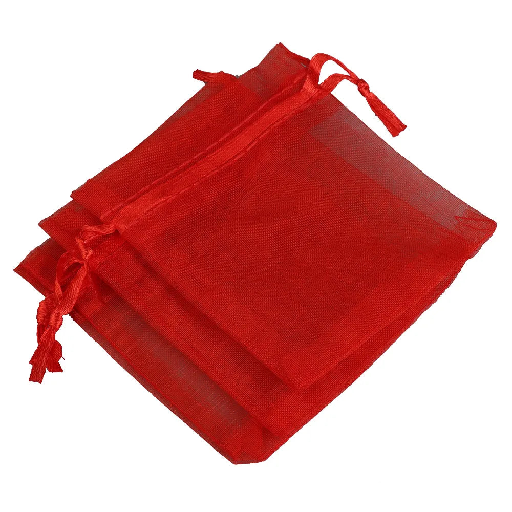 Red organza drawstring gift pouches for jewelry, candy, or party favors