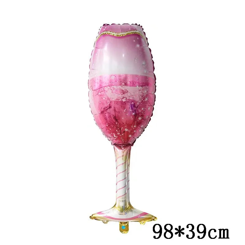 Globo de papel metálico rosa con forma de vaso y tallo rosa.