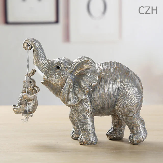 Handcrafted Resin Elephant Family Figurine
