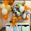 A set of woodland animal foil balloons including a fox, bear, and deer in shades of orange, gray, and white.