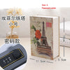 A square book with a combination lock is shown next to a dried flower and a close-up of the lock mechanism.