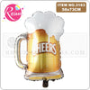 A glass mug filled with golden beer and topped with a foamy head, presented in a clear balloon.