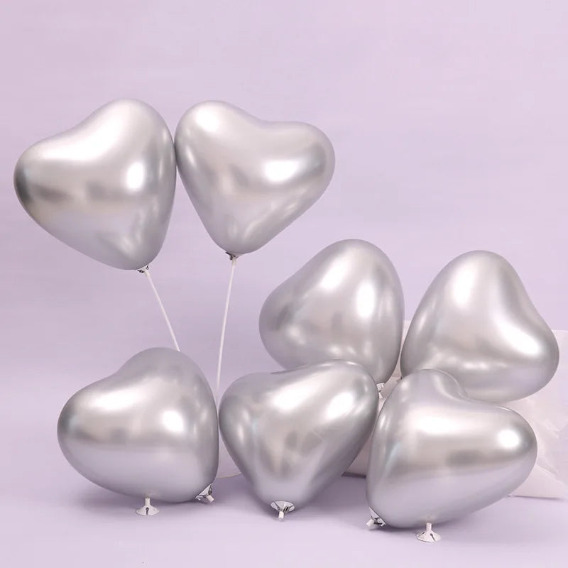 Colección de globos en forma de corazón de plata para decoración de pancarta de cumpleaños