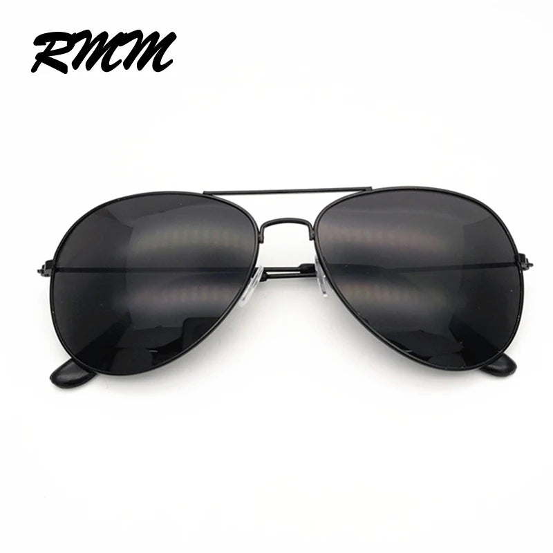 Black classic pilot sunglasses with mirror lenses shown against a white background.