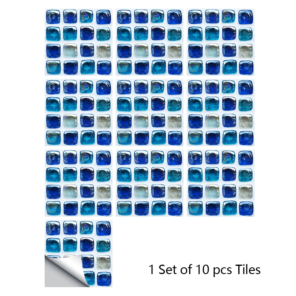A set of ten blue and gray mandala tiles for decorative wall art