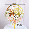 Rose gold acrylic happy birthday cake topper featuring a floral wreath design
