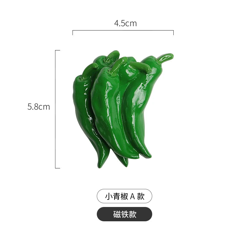 A set of five realistic green chili pepper fridge magnets with a 4.5cm length.