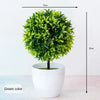 Artificial bonsai tree in a white pot with bright green foliage, shown against a white background.