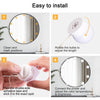 Step-by-step instructions showing how to install a dimmable USB LED vanity light for a makeup mirror.