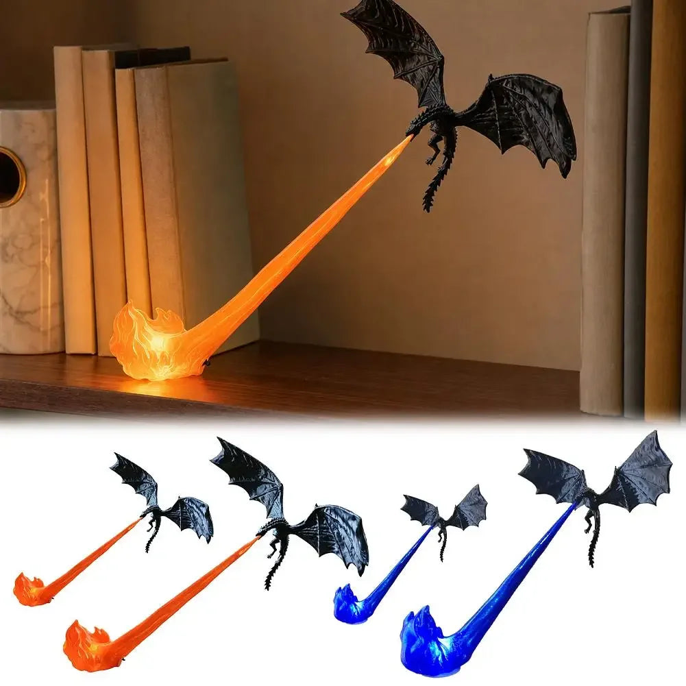 A set of three dragon flame light sticks in orange, purple, and blue, demonstrating a glowing fire effect.