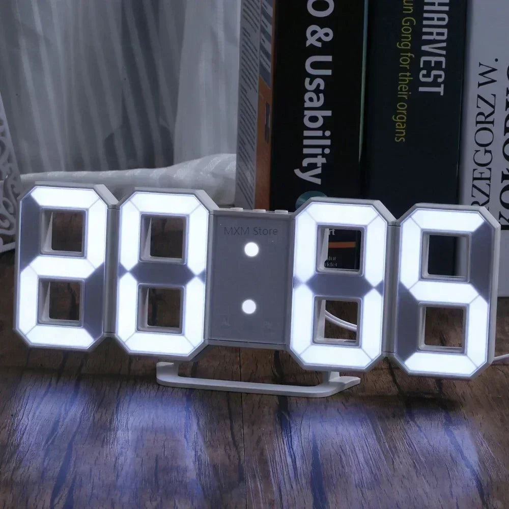 ساعة حائط رقمية تعرض 88:08، تتميز بشاشة LED عصرية وإطار فضي.