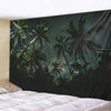 A dark tapestry featuring silhouetted palm trees against a starry night sky.