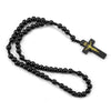 Black wooden rosary beads necklace with a crucifix pendant