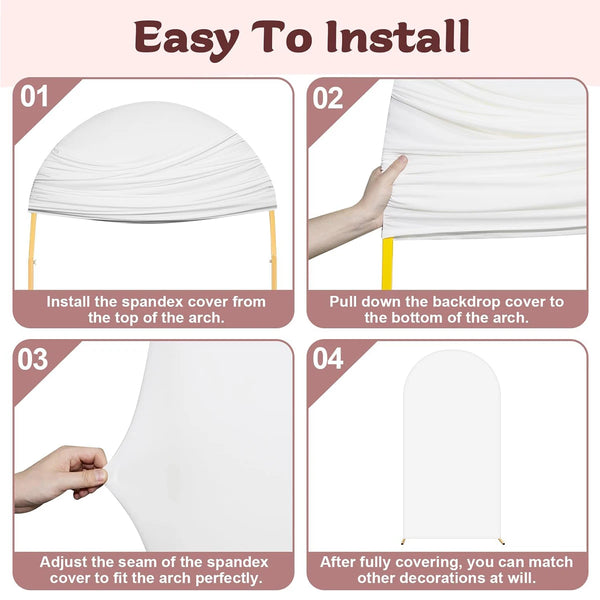 Instructions pour installer et ajuster une housse en spandex blanche pour un fond d'arche.