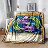 A dark blue and purple themed Yu-Gi-Oh! Throw Blanket featuring a magical wizard design.