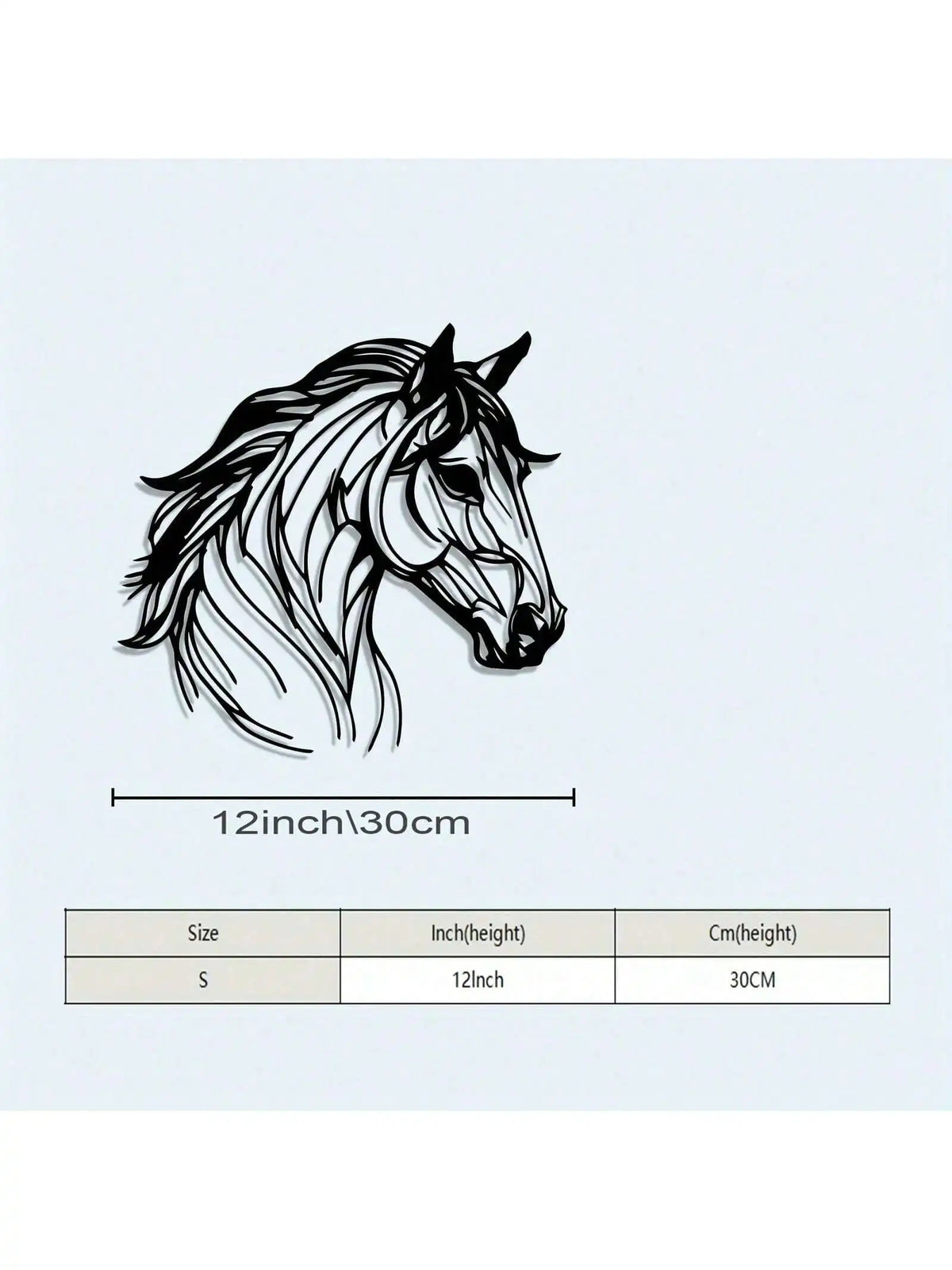 Black silhouette of a horse head in a stylized, flowing line art design for wall decor.