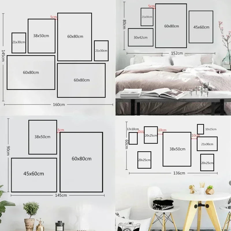 A set of framed wall art prints featuring mystical tarot sun moon designs displayed on a white wall.