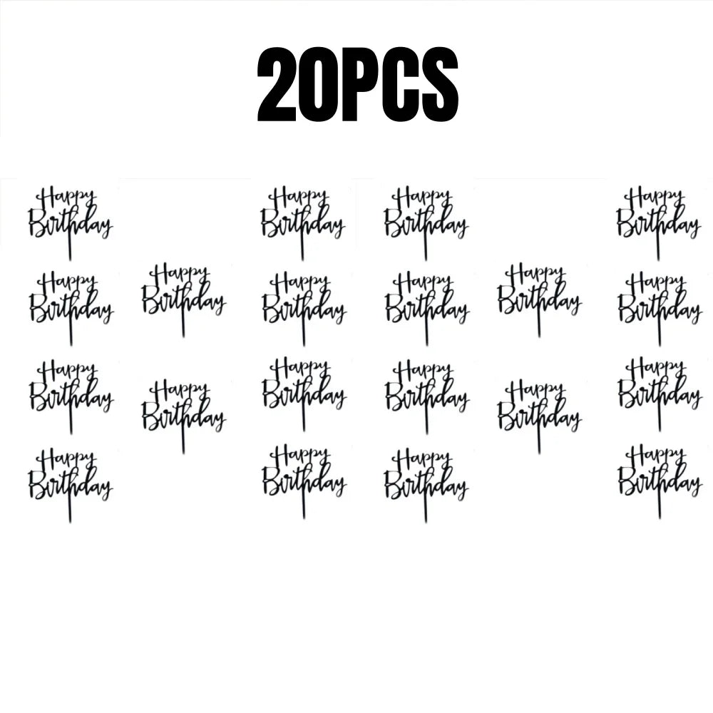 20 pieces of gold and black happy birthday acrylic cake topper letters